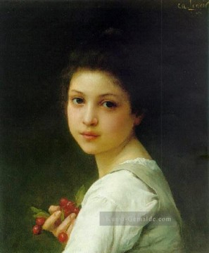  realistisch kunst - Portrait eines jungen Mädchens mit Kirschen Realistische Porträts Mädchen Charles Amable Lenoir